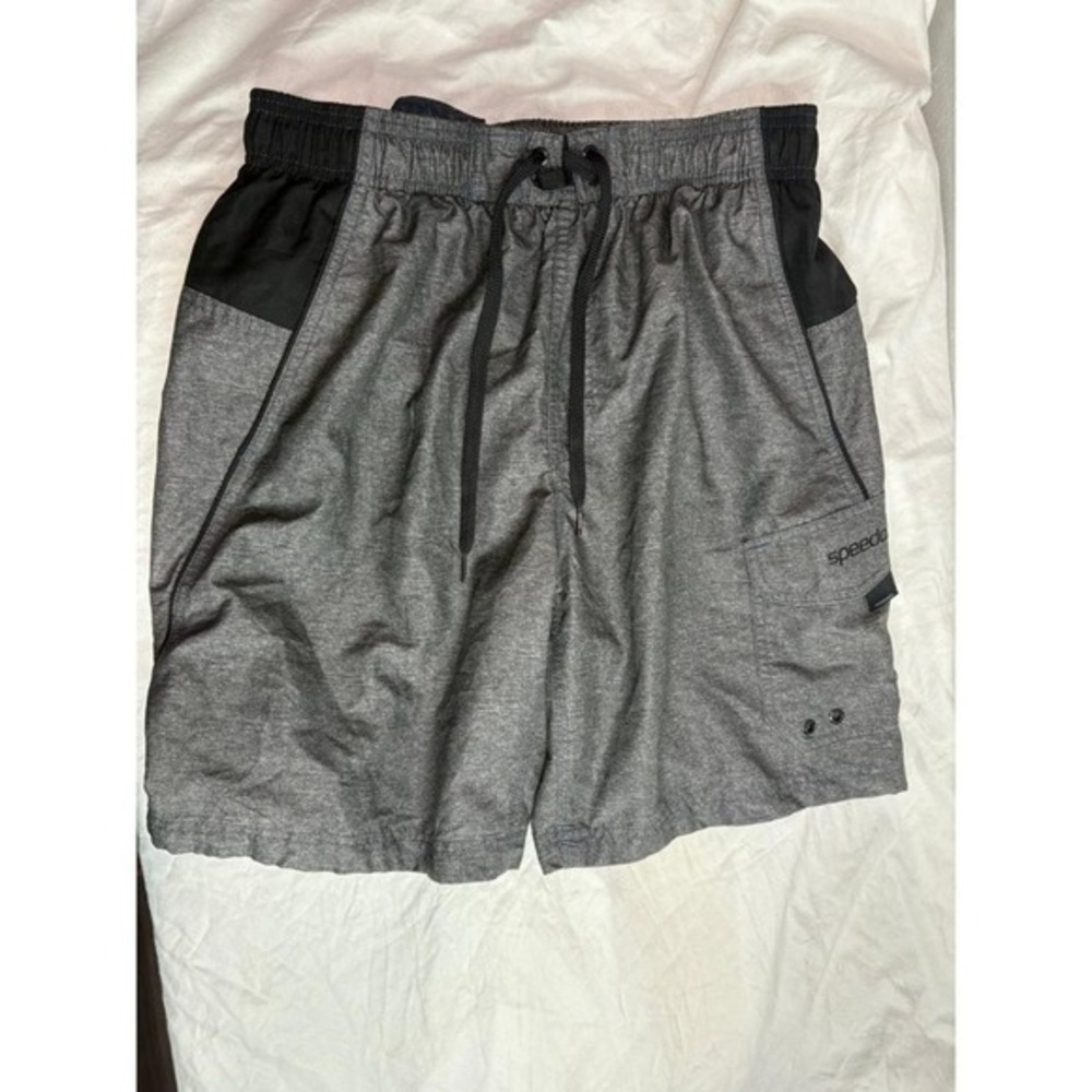 Black and grey Speedo men's swim trunks size‎ medium